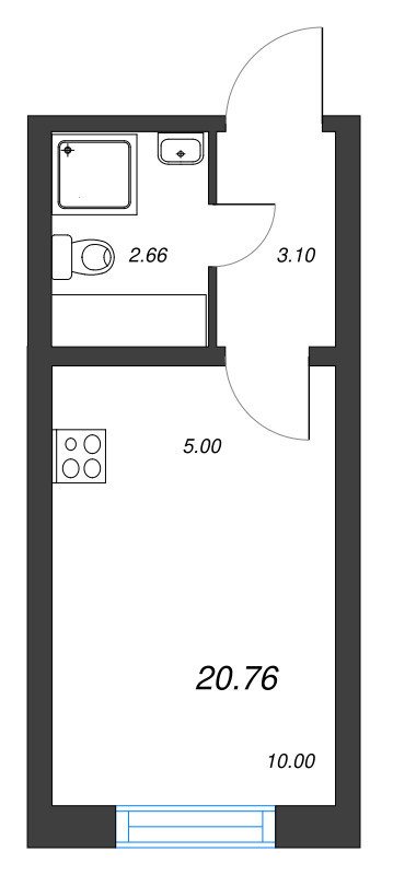 Квартира-студия, 20.76 м² - планировка, фото №1