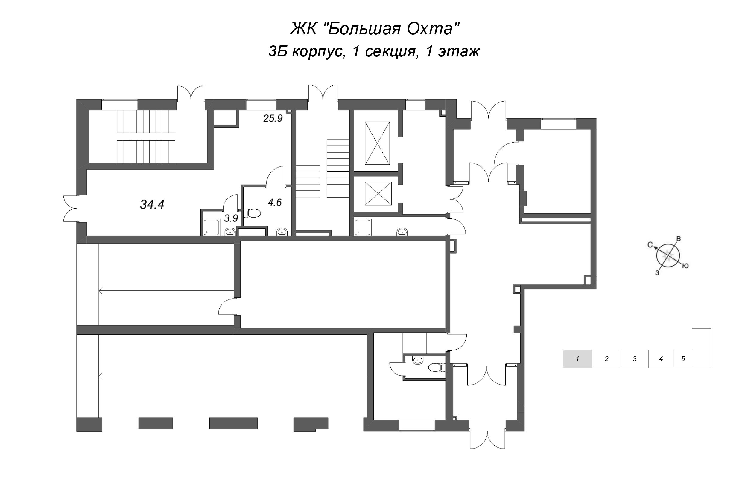 Помещение, 34.4 м² в ЖК "Большая Охта" - планировка этажа