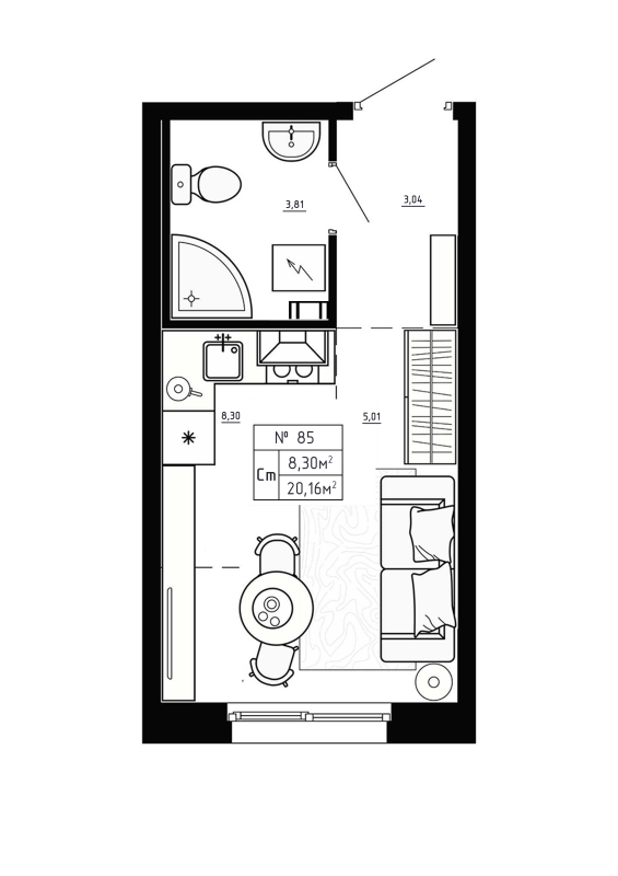 Квартира-студия, 20.16 м² в ЖК "Аннино Сити" - планировка, фото №1