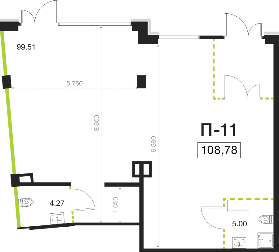 Помещение, 108.78 м² в ЖК "Legenda Васильевского" - планировка, фото №1