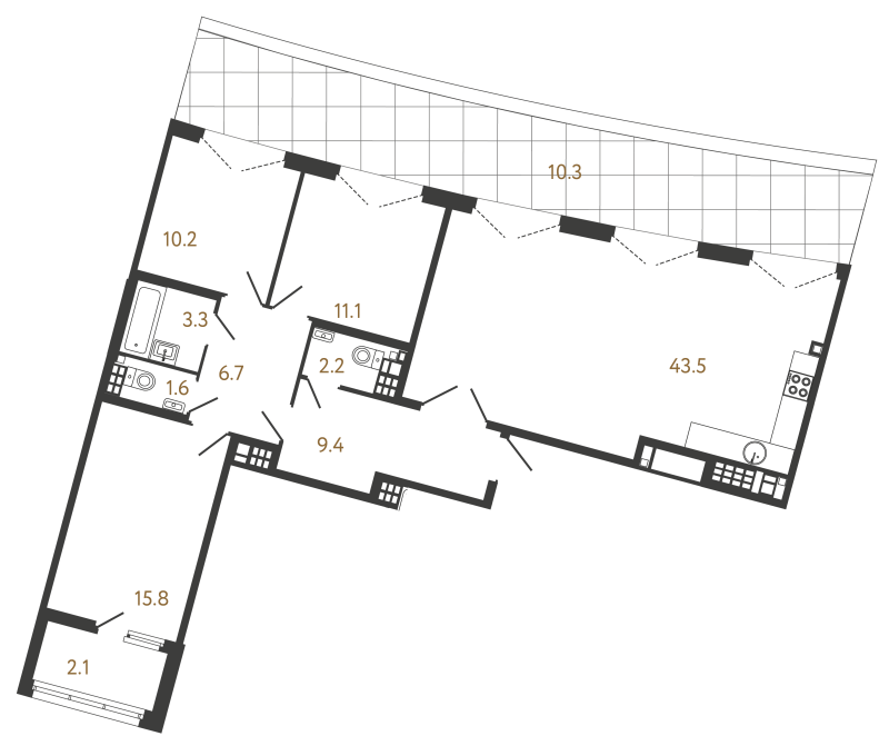 4-комнатная (Евро) квартира, 103.8 м² - планировка, фото №1