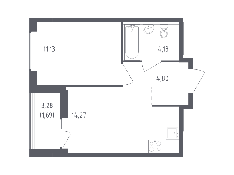 1-комнатная квартира, 36.02 м² в ЖК "Южная Нева" - планировка, фото №1