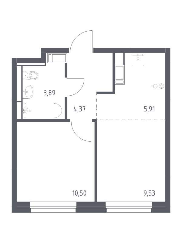 2-комнатная (Евро) квартира, 34.2 м² - планировка, фото №1