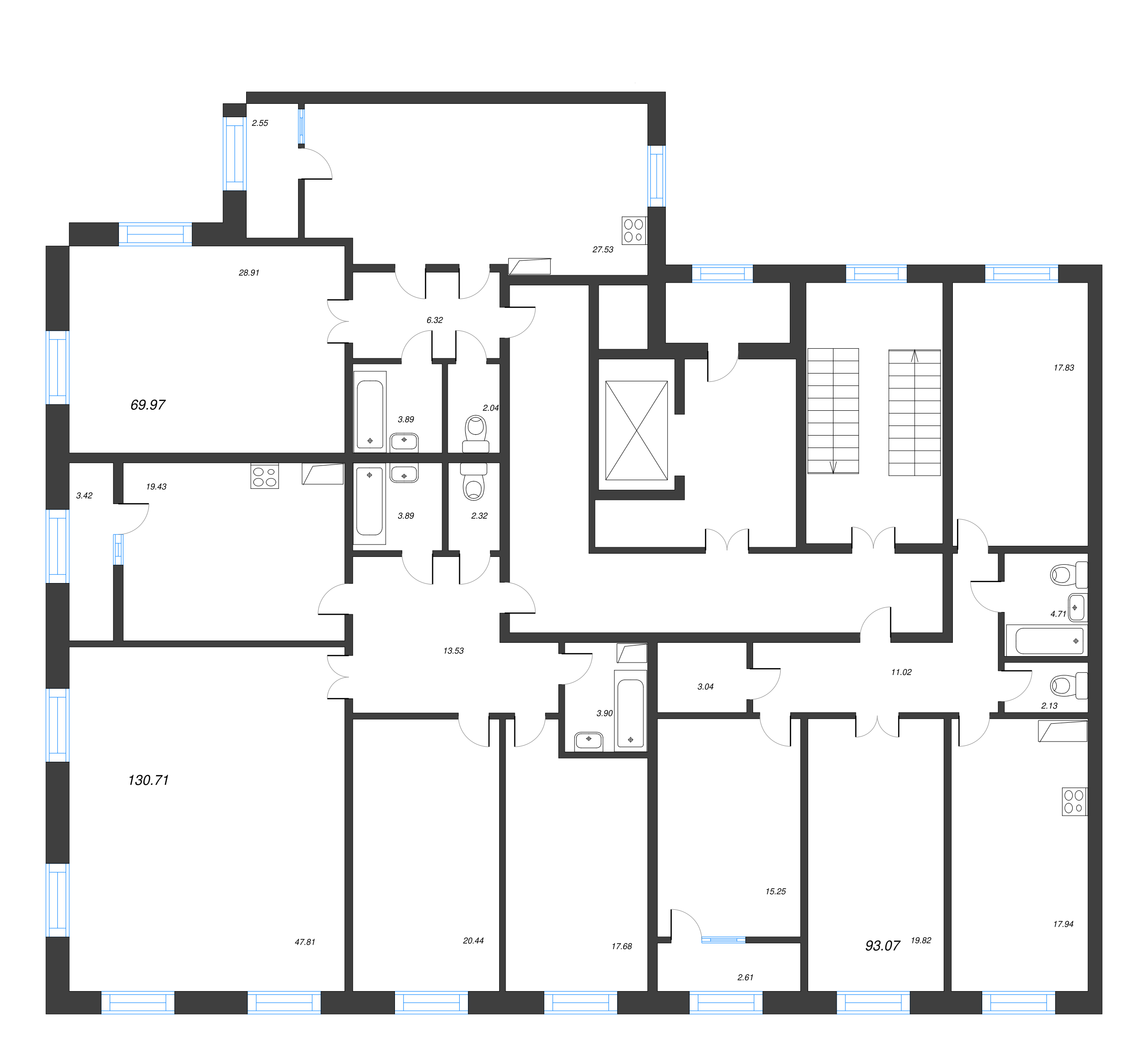 4-комнатная (Евро) квартира, 129.8 м² - планировка этажа