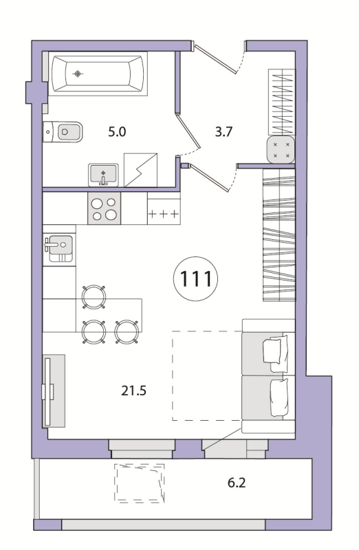 Квартира-студия, 36.4 м² в ЖК "Odoevskij 17" - планировка, фото №1