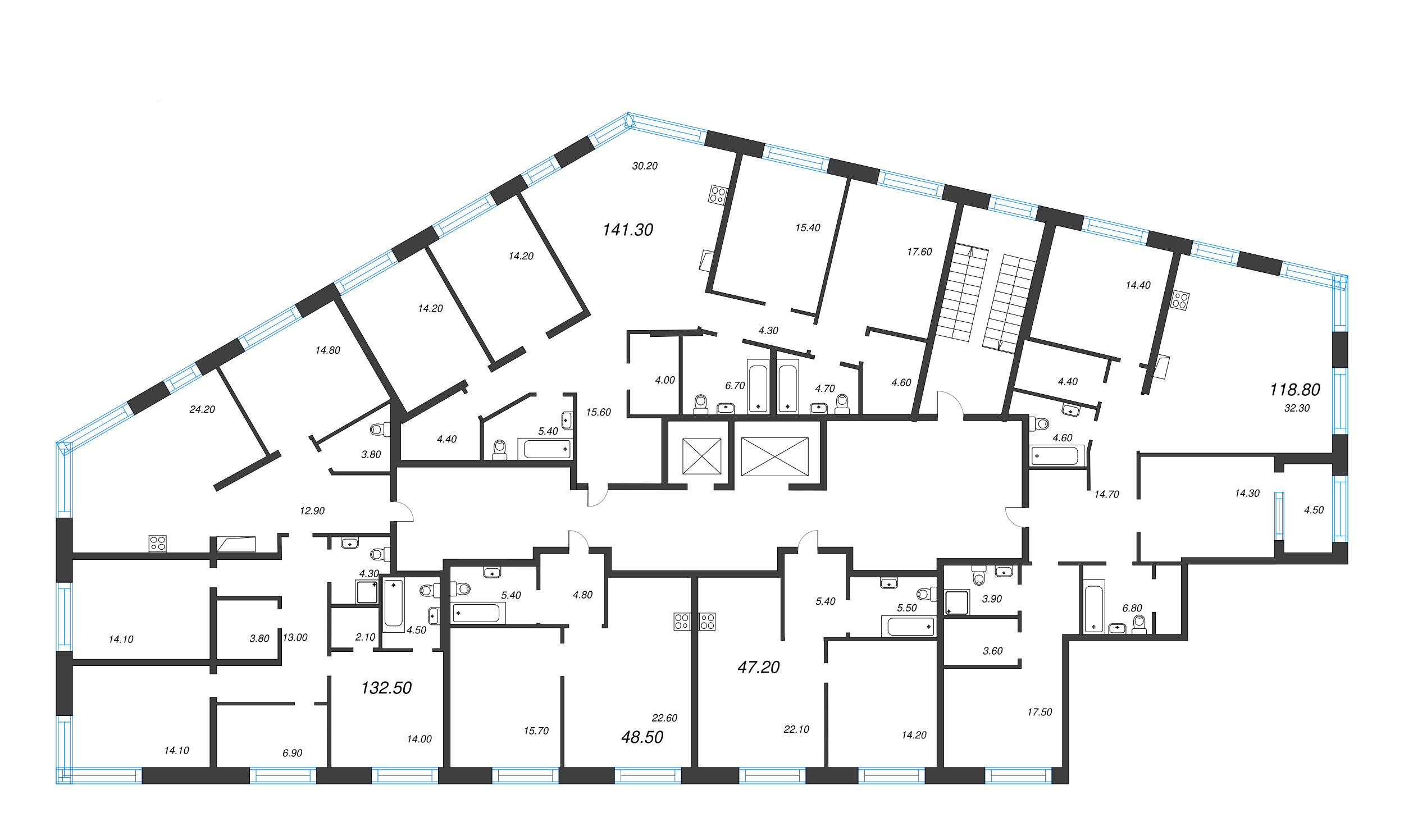 2-комнатная (Евро) квартира, 48.5 м² в ЖК "ЛДМ" - планировка этажа