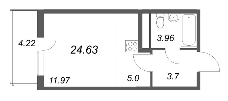 Квартира-студия, 24.63 м² в ЖК "Ясно.Янино" - планировка, фото №1