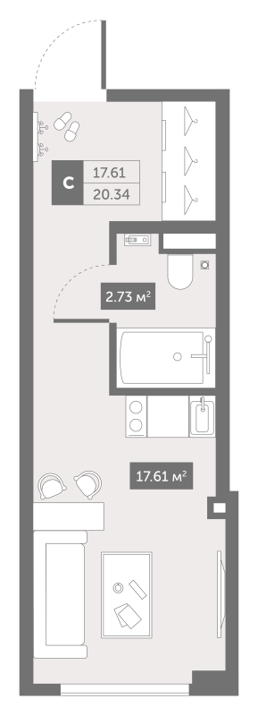 Квартира-студия, 20.9 м² в ЖК "Зум Чёрная Речка" - планировка, фото №1