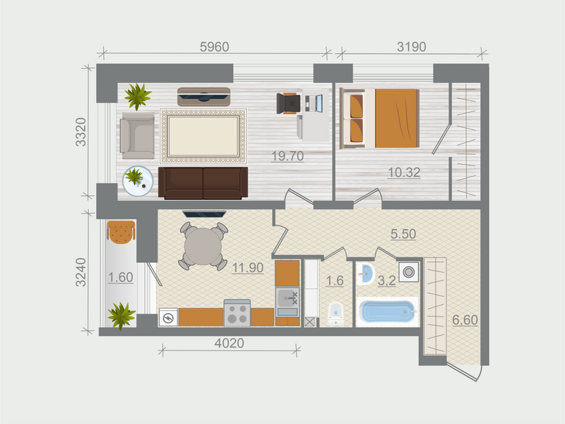 2-комнатная квартира, 61.3 м² в ЖК "Эко Квартал Гармония" - планировка, фото №1