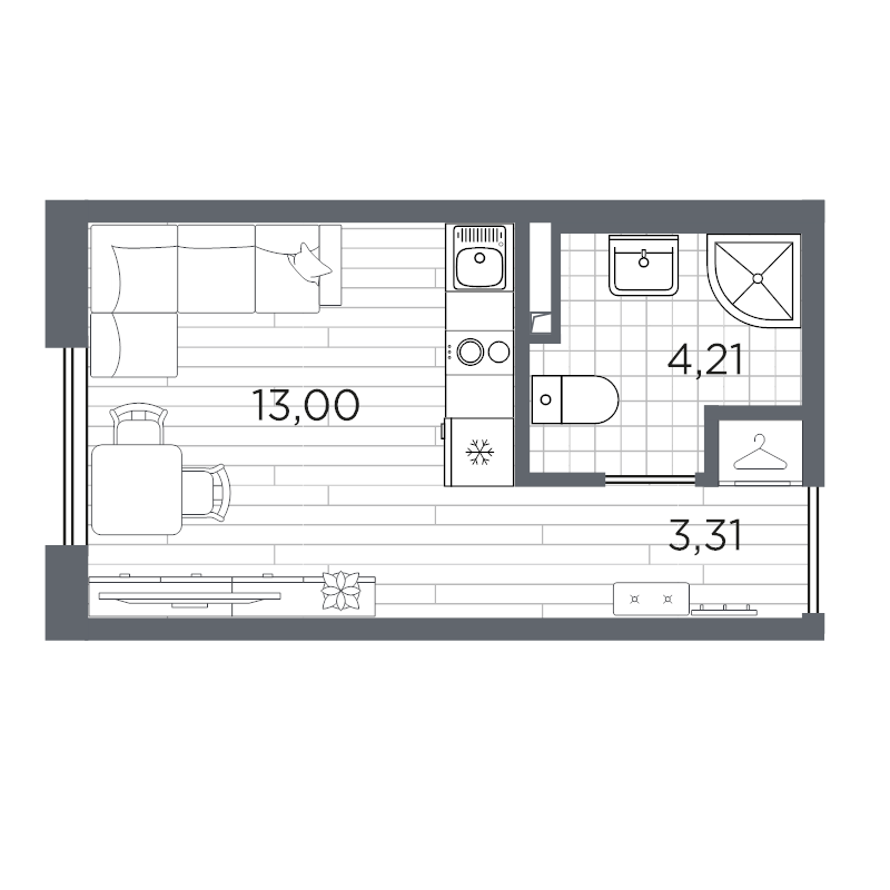 Квартира-студия, 20.52 м² в ЖК "Плюс Пулковский" - планировка, фото №1