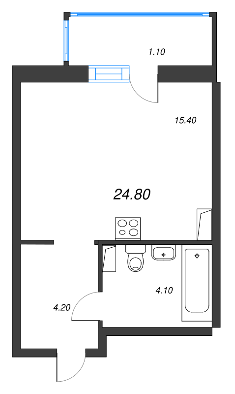 Квартира-студия, 24.8 м² - планировка, фото №1