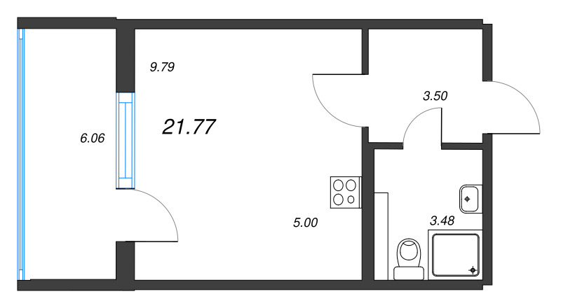 Квартира-студия, 21.77 м² - планировка, фото №1