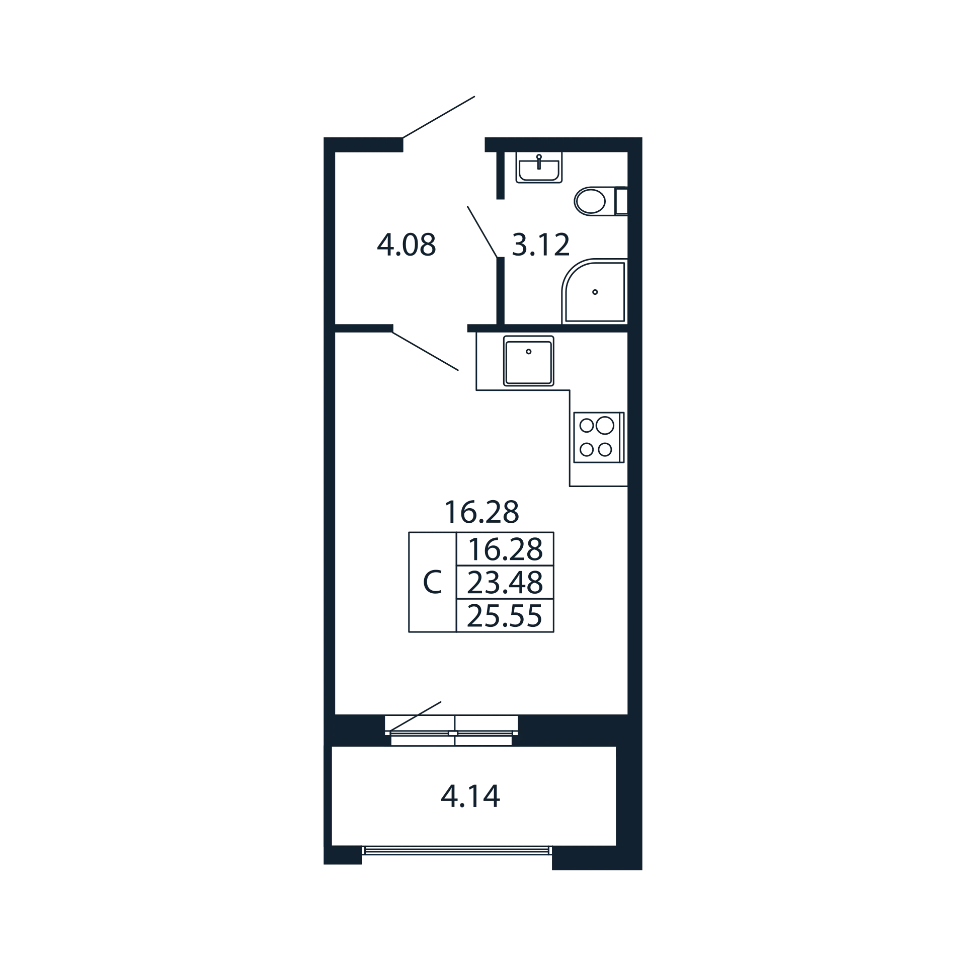 Квартира-студия, 23.48 м² - планировка, фото №1