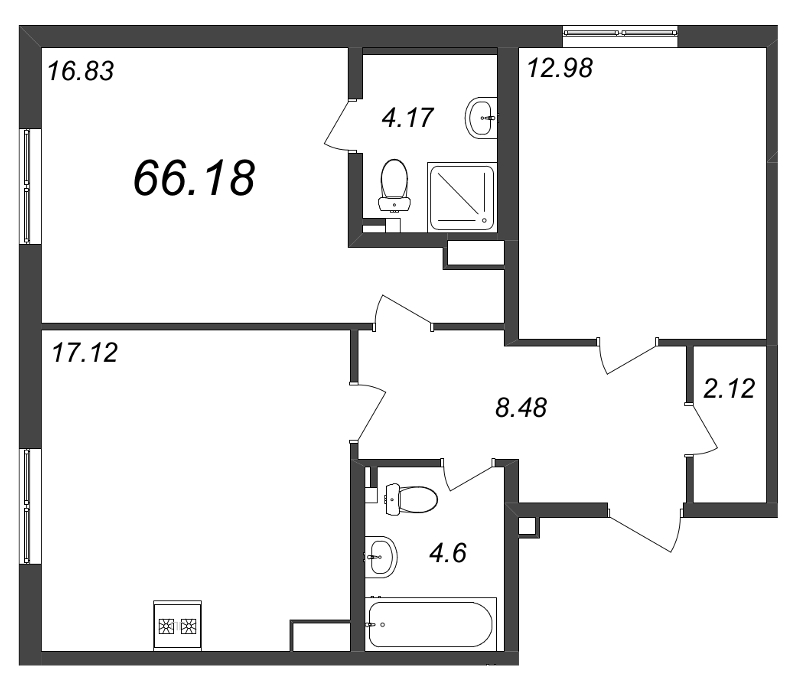 2-комнатная квартира, 66.18 м² в ЖК "Jaanila Драйв" - планировка, фото №1