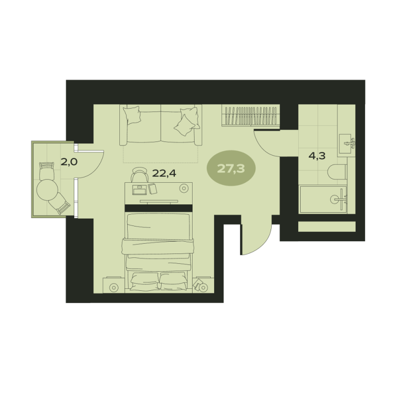 1-комнатная квартира, 28.7 м² в ЖК "Место в Смолячково" - планировка, фото №1