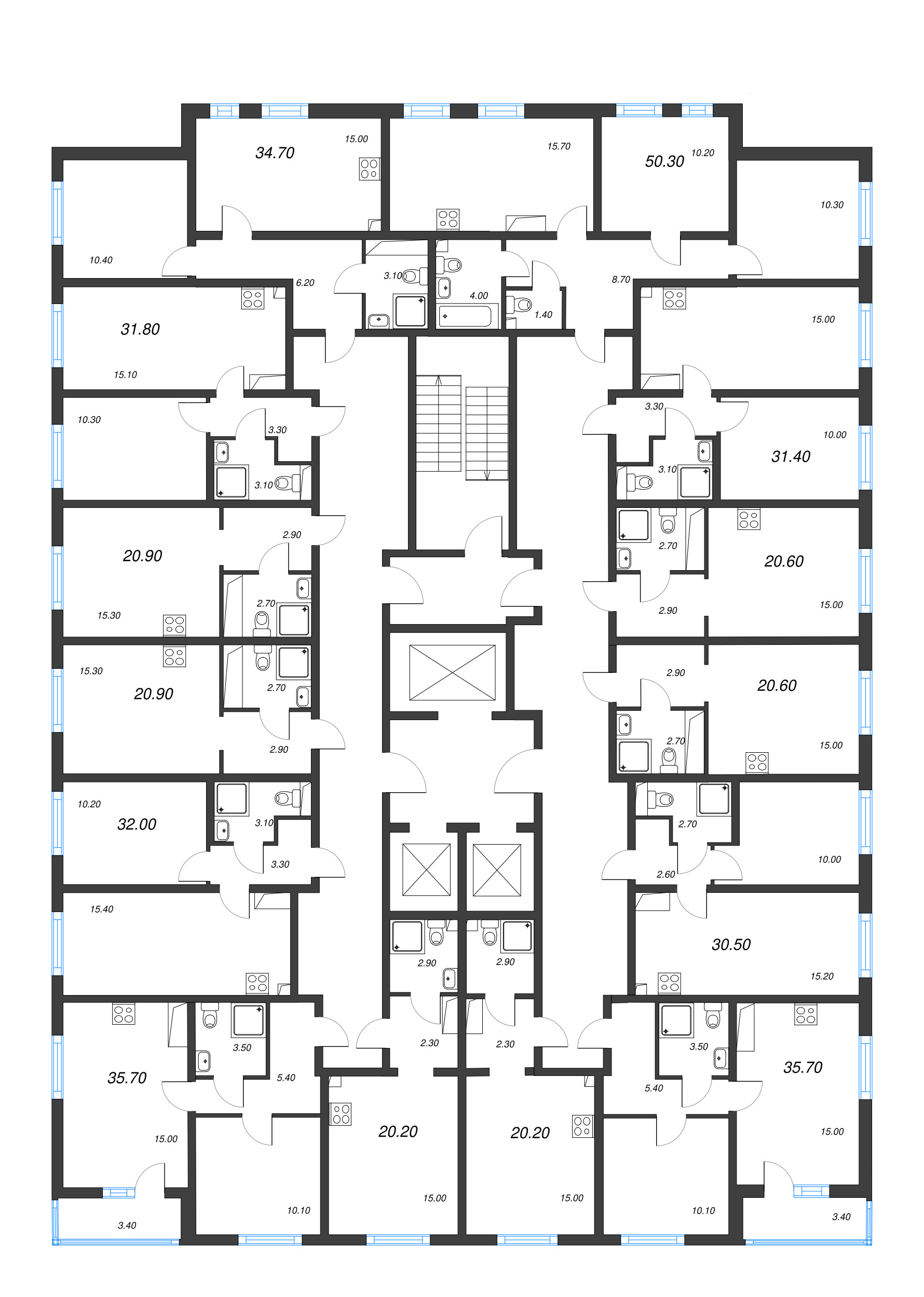 Квартира-студия, 20.6 м² в ЖК "Ручьи" - планировка этажа