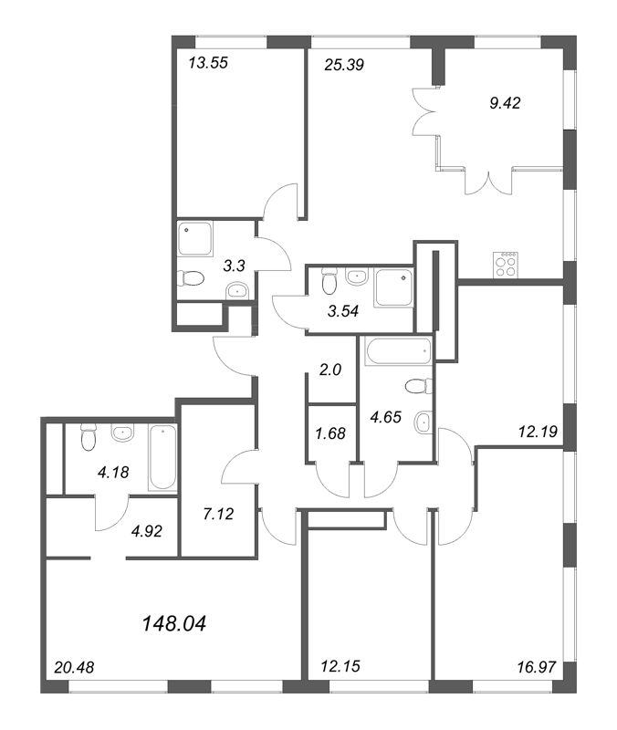 6 ккв (Евро), 148.04 м² - планировка, фото №1