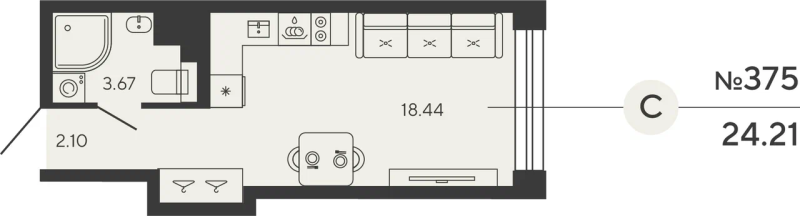 Квартира-студия, 24.21 м² - планировка, фото №1