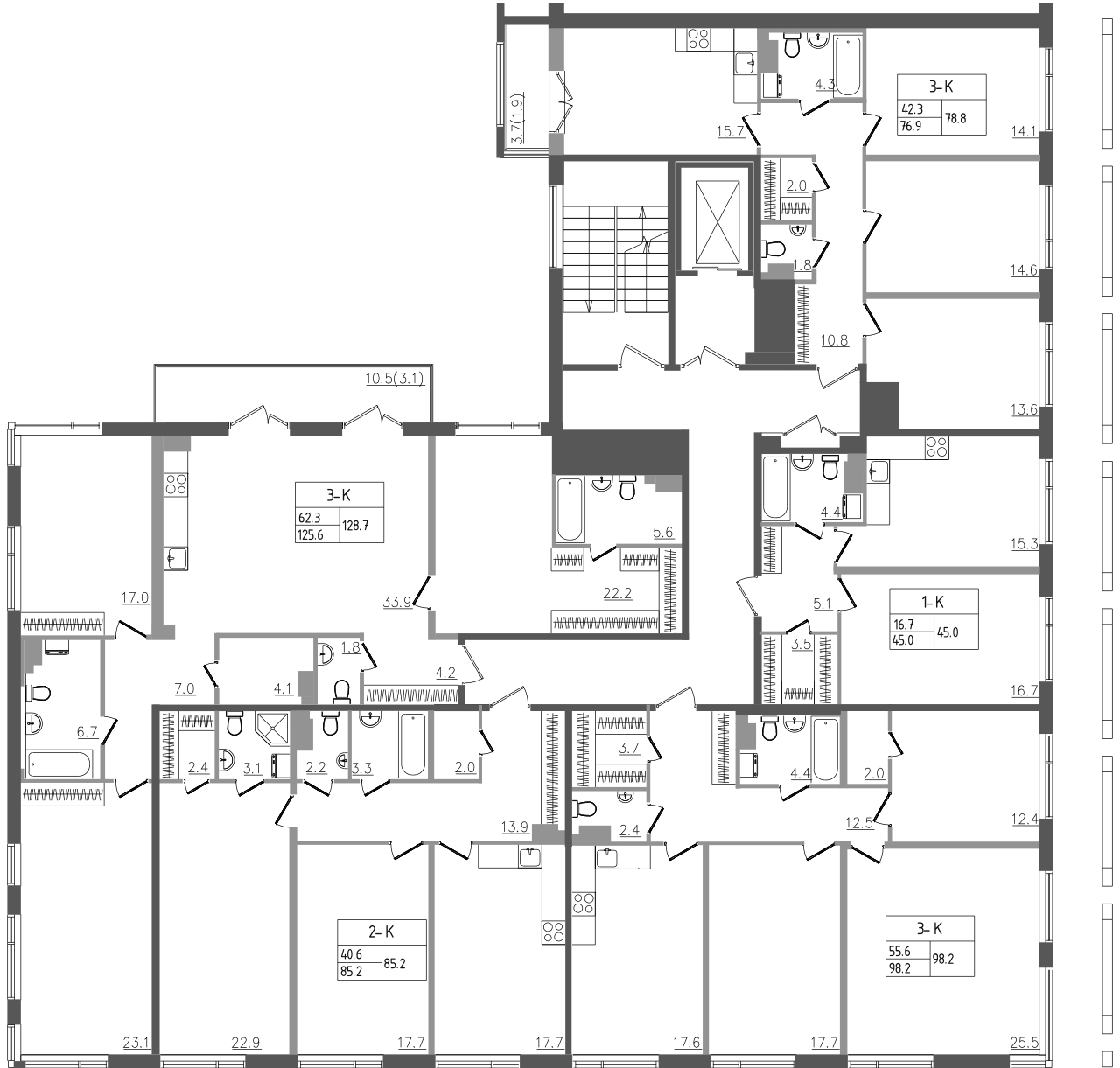 3-комнатная квартира, 98.2 м² в ЖК "Upoint" - планировка этажа