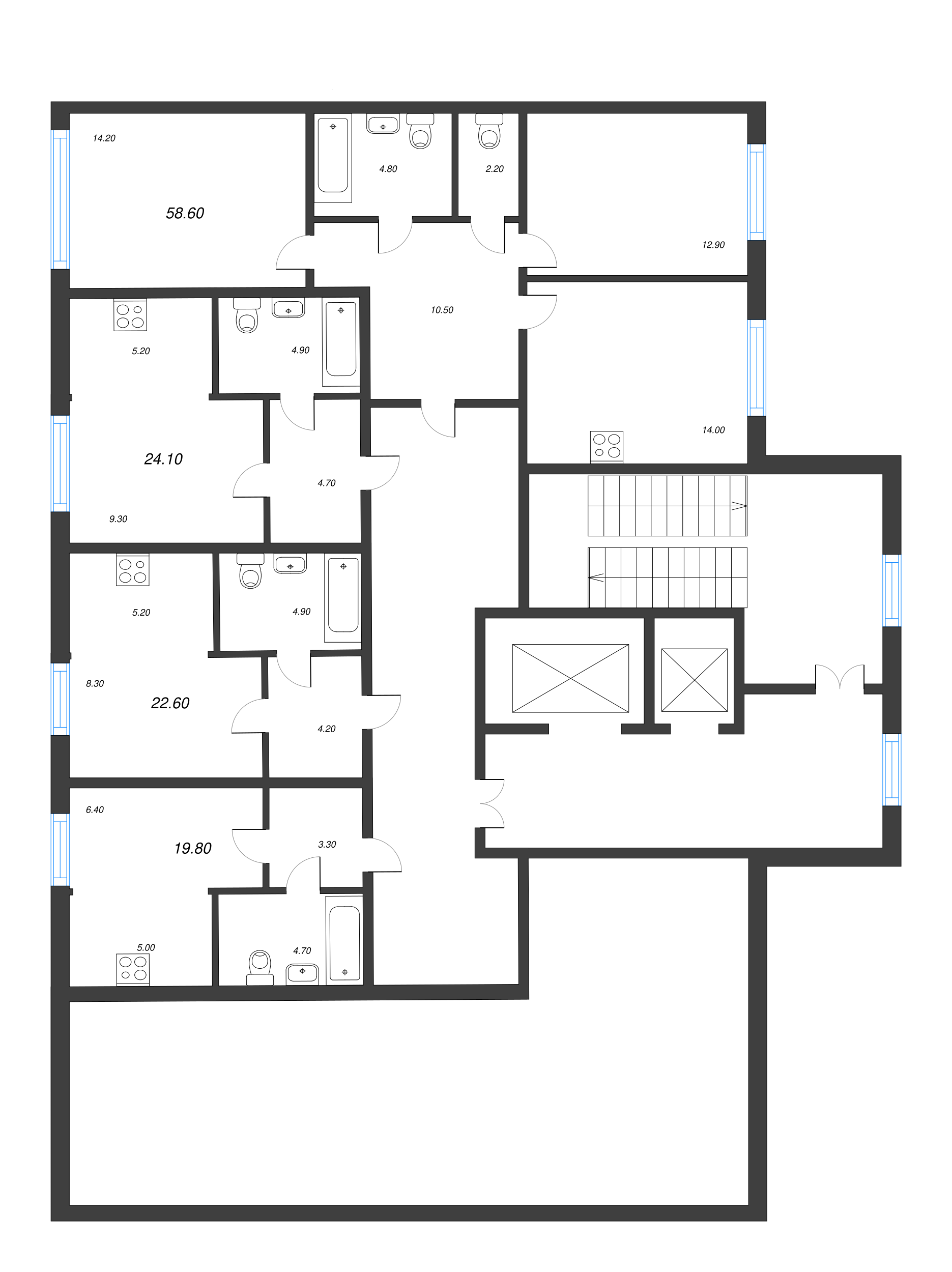 2-комнатная квартира, 58.6 м² - планировка этажа