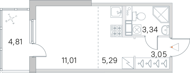 Квартира-студия, 22.69 м² - планировка, фото №1