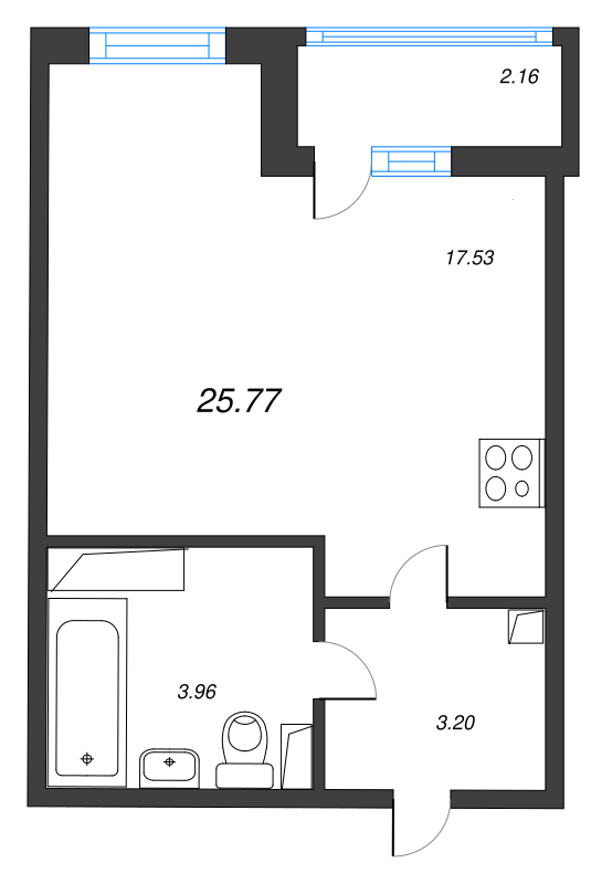 Квартира-студия, 26.4 м² - планировка, фото №1
