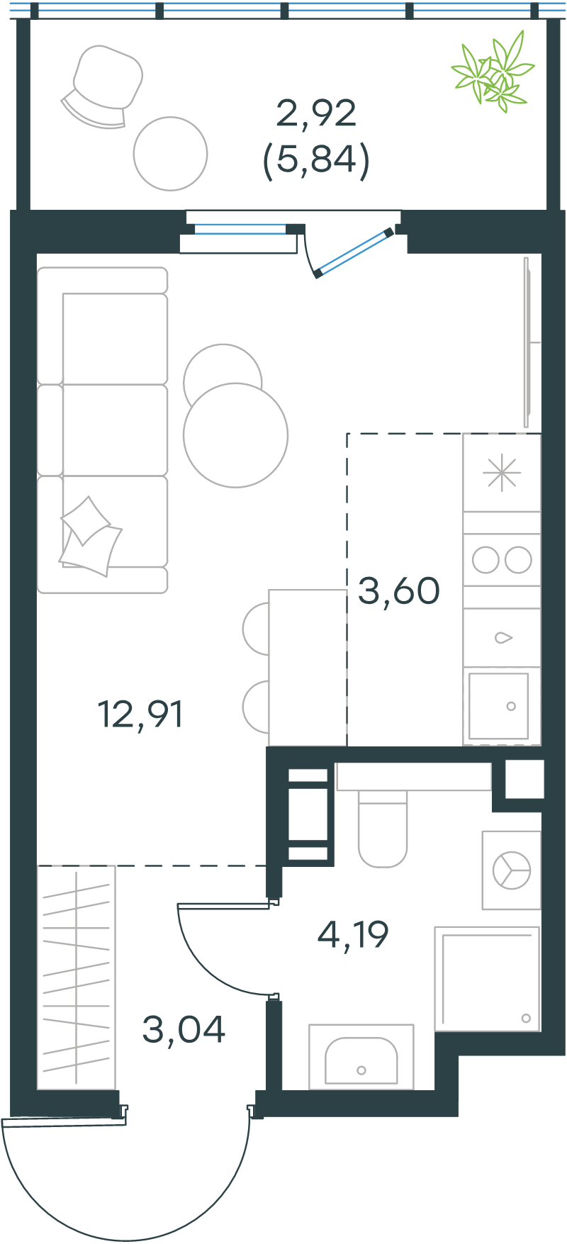 Квартира-студия, 26.4 м² в ЖК "Левел Мечникова" - планировка, фото №1