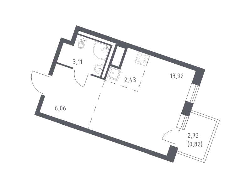 Квартира-студия, 26.34 м² в ЖК "Квартал Лаголово" - планировка, фото №1