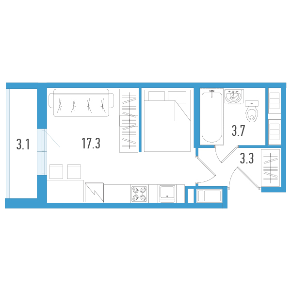 Квартира-студия, 25.9 м² в ЖК "Аэросити" - планировка, фото №1