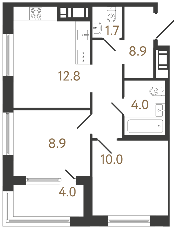 2-комнатная квартира, 46.3 м² в ЖК "Передвижники 2" - планировка, фото №1