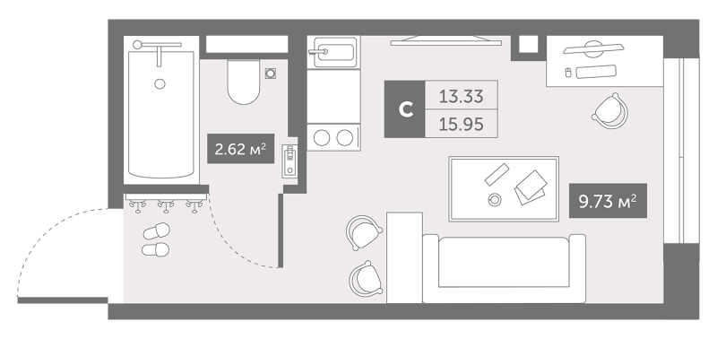 Квартира-студия, 15.95 м² - планировка, фото №1