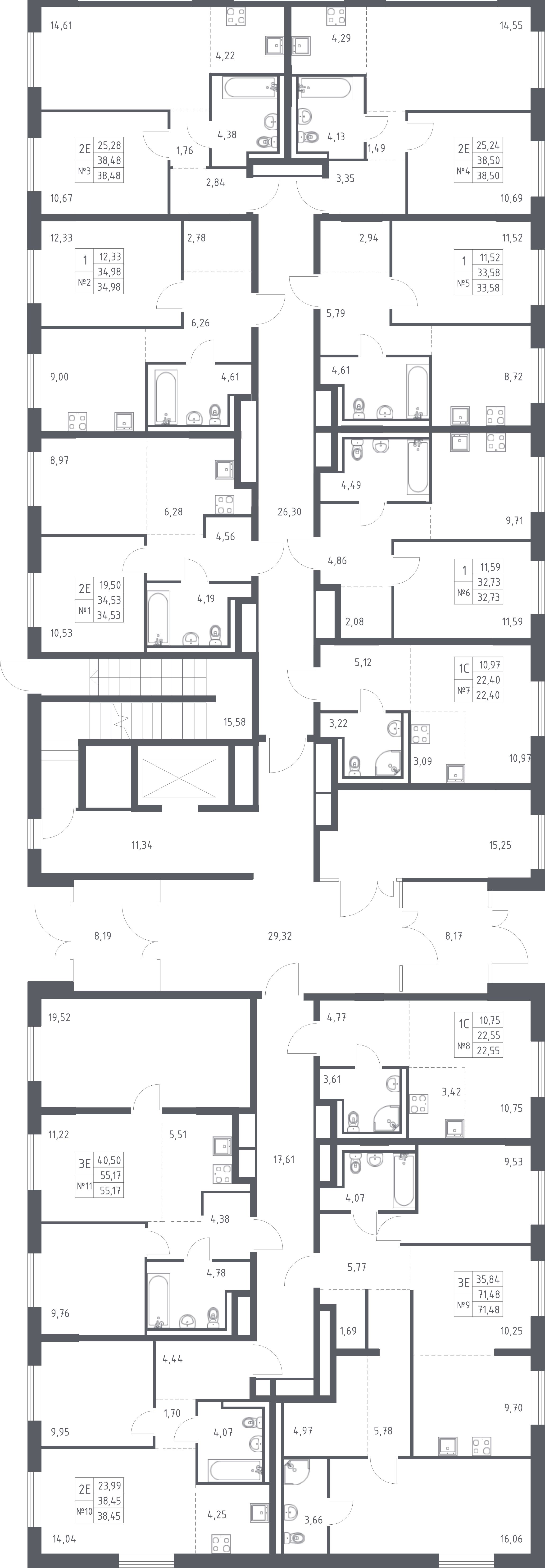 1-комнатная квартира, 34.98 м² в ЖК "Квартал Лаголово" - планировка этажа