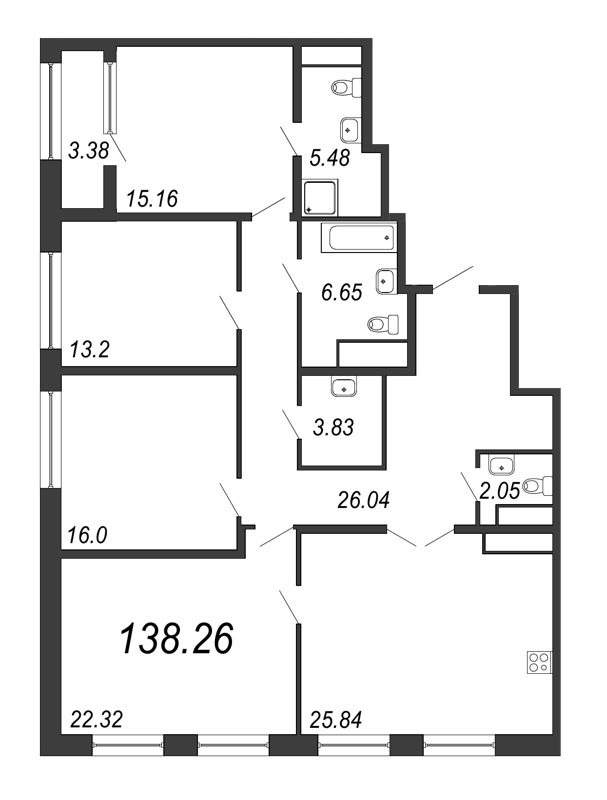 5-комнатная (Евро) квартира, 138.26 м² в ЖК "Дефанс Премиум" - планировка, фото №1