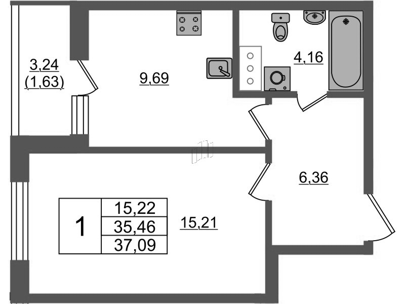 1-комнатная квартира, 37.03 м² в ЖК "Аквилон Янино" - планировка, фото №1