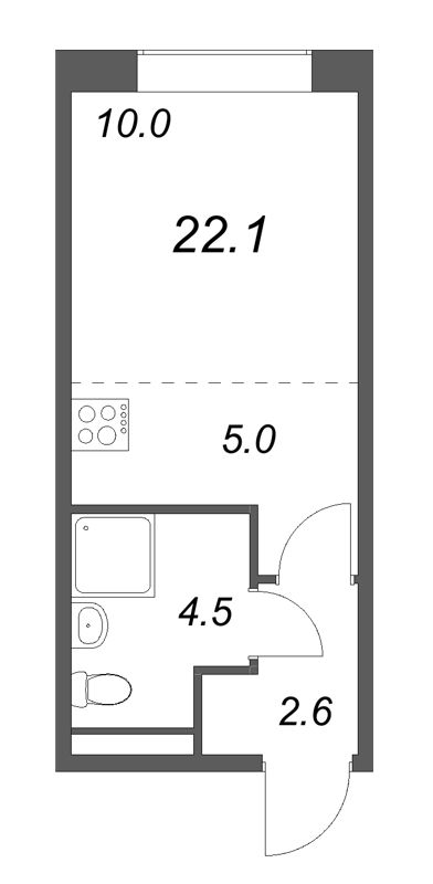 Квартира-студия, 22.1 м² в ЖК "Пулково Lake" - планировка, фото №1