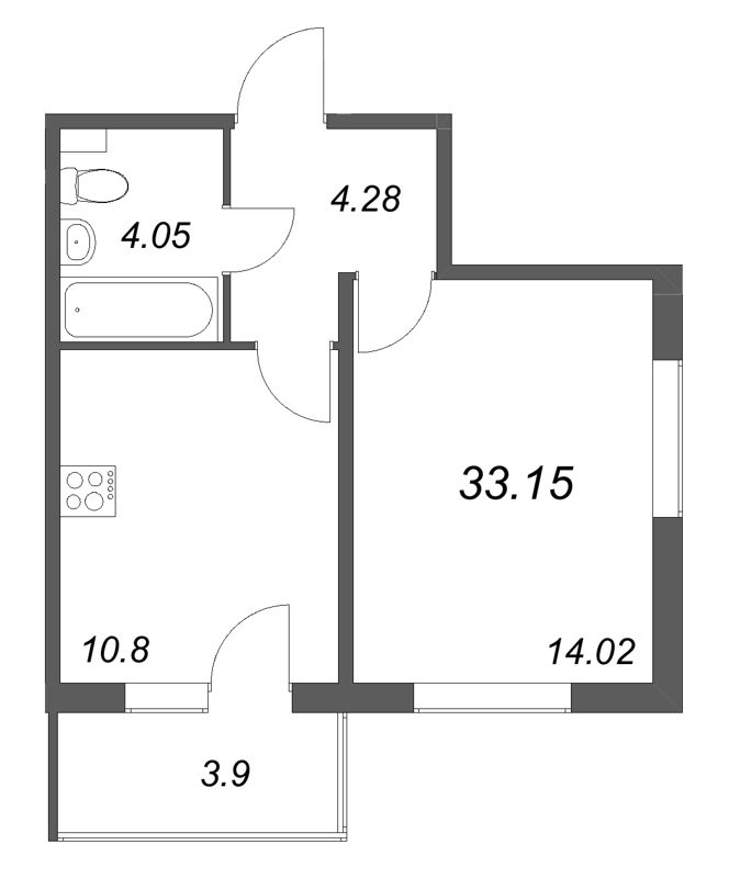 1-комнатная квартира, 33.15 м² в ЖК "Любоград" - планировка, фото №1