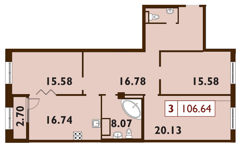 4-комнатная (Евро) квартира, 106.2 м² - планировка, фото №1