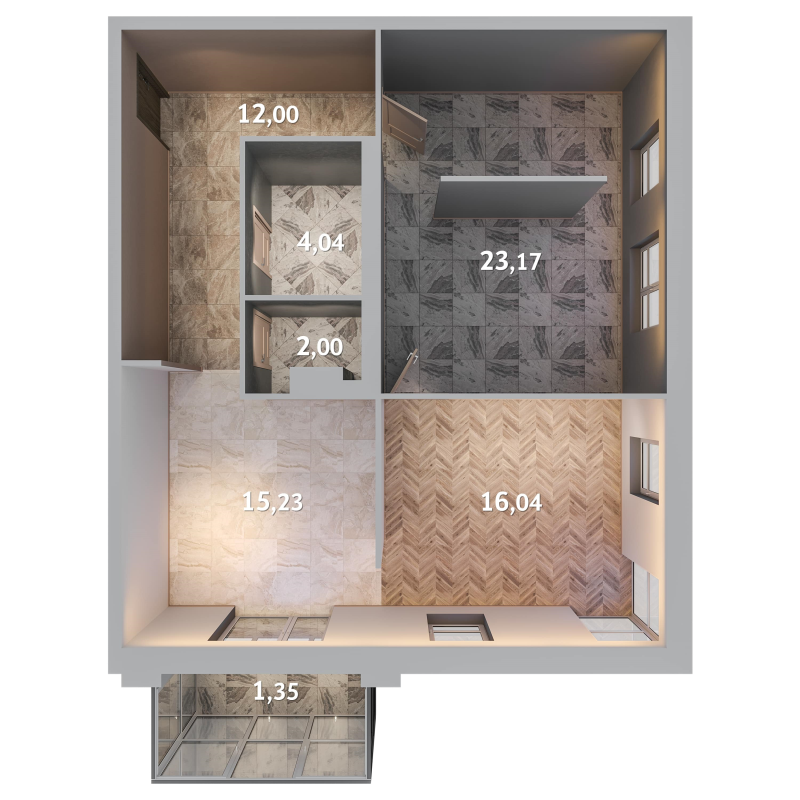 3-комнатная (Евро) квартира, 73.83 м² в ЖК "Лисино" - планировка, фото №1