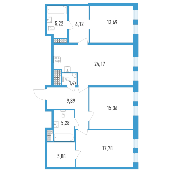 3-комнатная квартира, 104.66 м² - планировка, фото №1