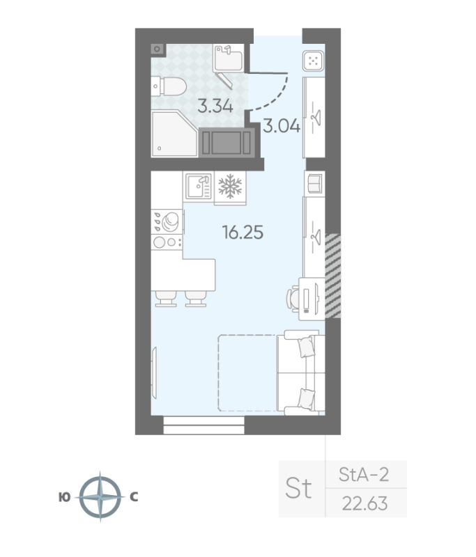 Квартира-студия, 22.63 м² в ЖК "Морская миля" - планировка, фото №1