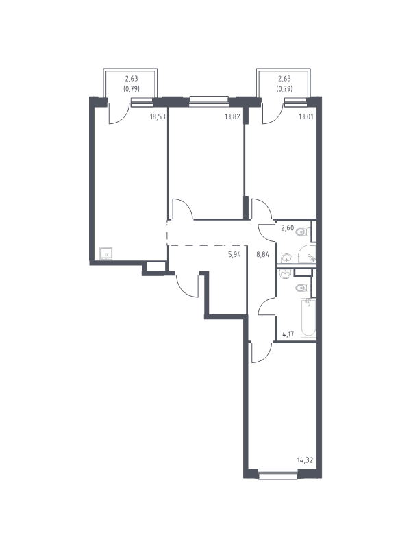 4-комнатная (Евро) квартира, 82.81 м² в ЖК "Новые Лаврики" - планировка, фото №1