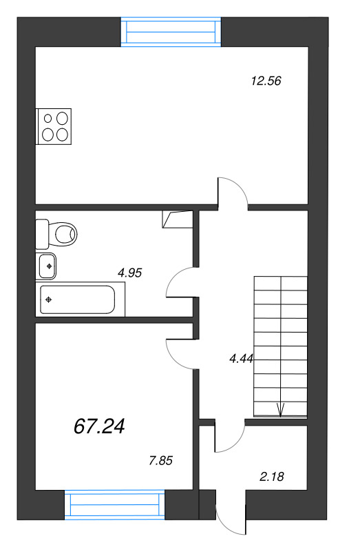 3-комнатная квартира, 67.24 м² в ЖК "Фёдоровское" - планировка, фото №1