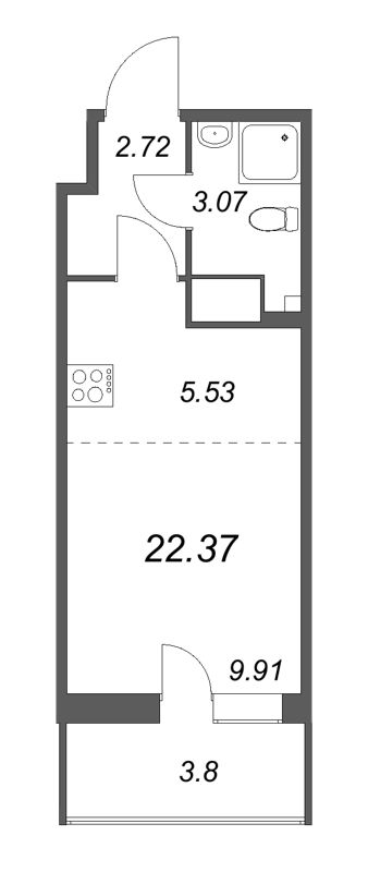 Квартира-студия, 22.37 м² - планировка, фото №1