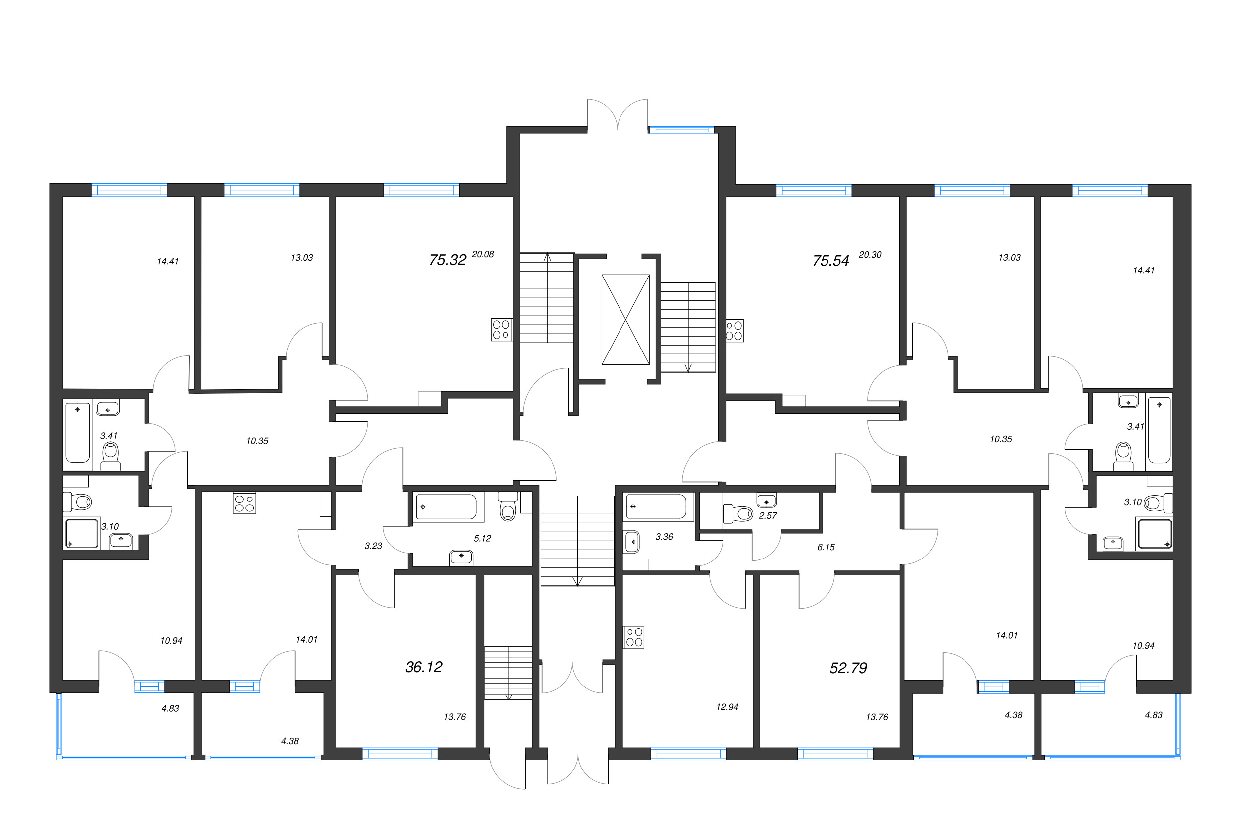 2-комнатная квартира, 52.79 м² - планировка этажа