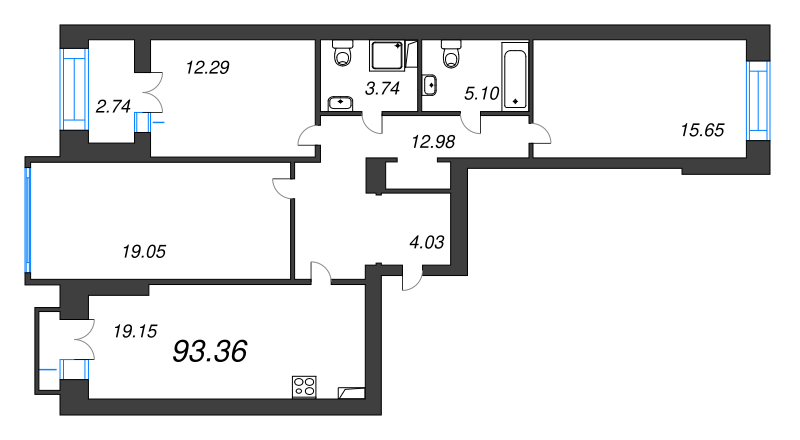 4-комнатная (Евро) квартира, 100.1 м² в ЖК "Наука" - планировка, фото №1