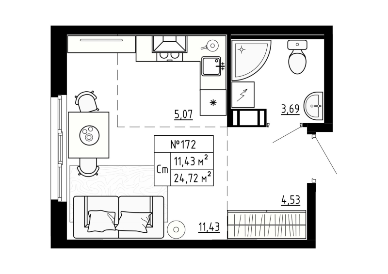 Квартира-студия, 24.72 м² в ЖК "Аннино Сити" - планировка, фото №1