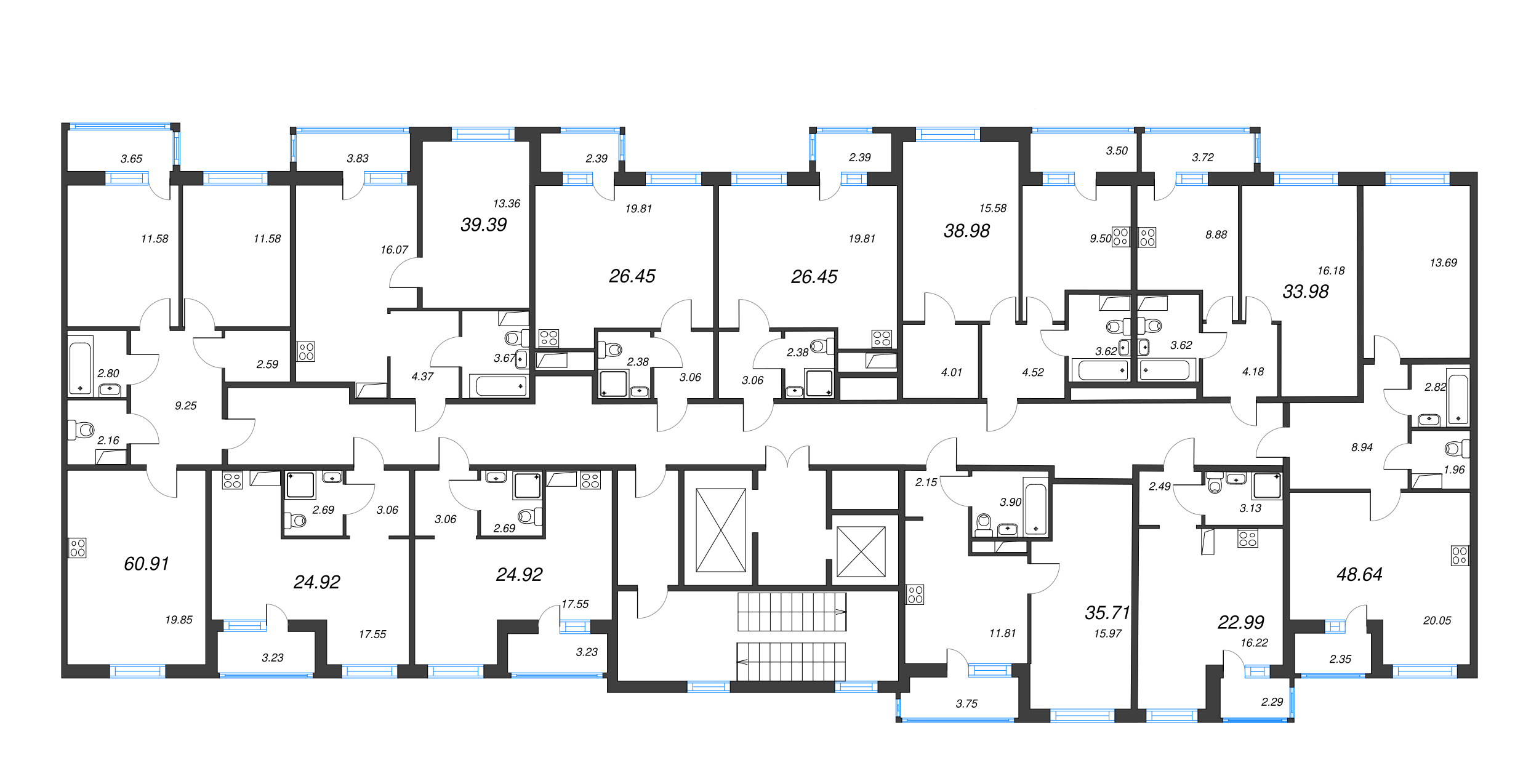 1-комнатная квартира, 35.71 м² - планировка этажа