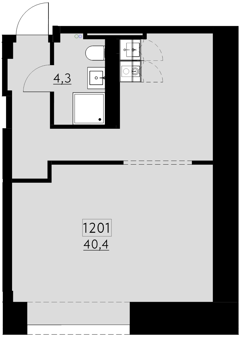 Квартира-студия, 40.4 м² в ЖК "Авеню на Карповке" - планировка, фото №1