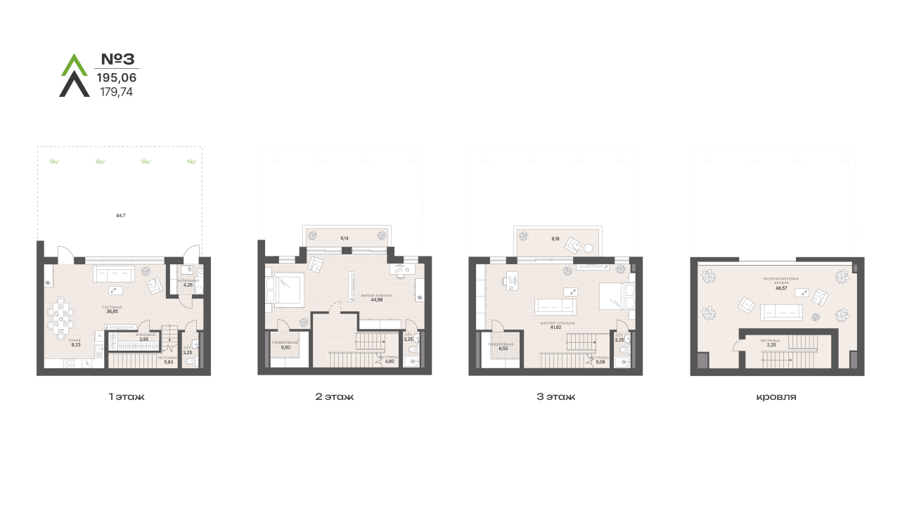 3-комнатная (Евро) квартира, 195 м² в ЖК "Северная лисица" - планировка, фото №1