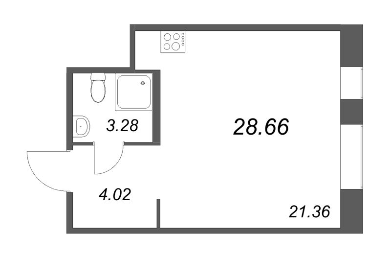 Квартира-студия, 28.66 м² - планировка, фото №1